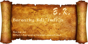 Bereszky Kálmán névjegykártya